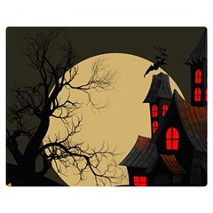 Halloween Moon Haunted House Full Moon Dead Tree Premium Plush Fleece Blanket (medium) by Ravend