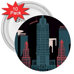 New York City Nyc Skyline Cityscape 3  Buttons (10 Pack)  by Ravend