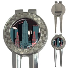 New York City Nyc Skyline Cityscape 3-in-1 Golf Divots by Ravend