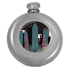 New York City Nyc Skyline Cityscape Round Hip Flask (5 Oz) by Ravend