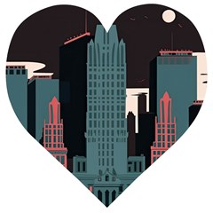 New York City Nyc Skyline Cityscape Wooden Puzzle Heart by Ravend