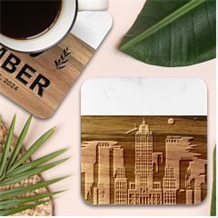 New York City Nyc Skyline Cityscape Marble Wood Coaster (square) by Ravend