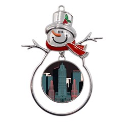 New York City Nyc Skyline Cityscape Metal Snowman Ornament by Ravend