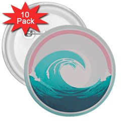 Tidal Wave Ocean Sea Tsunami Wave Minimalist 3  Buttons (10 Pack)  by Ravend