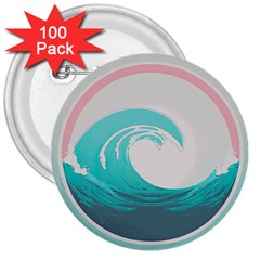 Tidal Wave Ocean Sea Tsunami Wave Minimalist 3  Buttons (100 Pack)  by Ravend