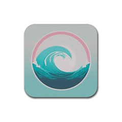 Tidal Wave Ocean Sea Tsunami Wave Minimalist Rubber Coaster (square) by Ravend