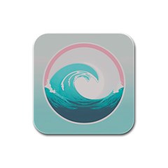 Tidal Wave Ocean Sea Tsunami Wave Minimalist Rubber Square Coaster (4 Pack) by Ravend