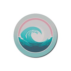 Tidal Wave Ocean Sea Tsunami Wave Minimalist Rubber Coaster (round) by Ravend