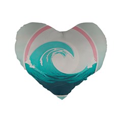 Tidal Wave Ocean Sea Tsunami Wave Minimalist Standard 16  Premium Flano Heart Shape Cushions by Ravend