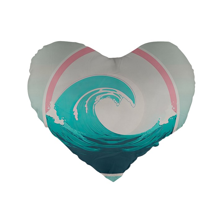 Tidal Wave Ocean Sea Tsunami Wave Minimalist Standard 16  Premium Flano Heart Shape Cushions