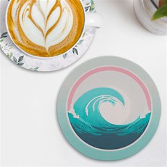 Tidal Wave Ocean Sea Tsunami Wave Minimalist Uv Print Round Tile Coaster by Ravend