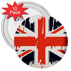 Union Jack England Uk United Kingdom London 3  Buttons (10 pack) 