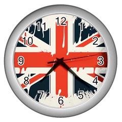 Union Jack England Uk United Kingdom London Wall Clock (silver) by Ravend