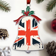 Union Jack England Uk United Kingdom London Metal Holly Leaf Bell Ornament by Ravend