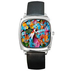 Confetti Tropical Ocean Themed Background Abstract Square Metal Watch by Ravend