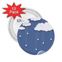 Clouds Rain Paper Raindrops Weather Sky Raining 2 25  Buttons (10 Pack)  by Ravend