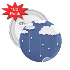 Clouds Rain Paper Raindrops Weather Sky Raining 2 25  Buttons (100 Pack)  by Ravend