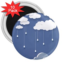 Clouds Rain Paper Raindrops Weather Sky Raining 3  Magnets (10 Pack)  by Ravend