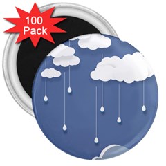 Clouds Rain Paper Raindrops Weather Sky Raining 3  Magnets (100 Pack) by Ravend