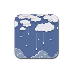 Clouds Rain Paper Raindrops Weather Sky Raining Rubber Coaster (square) by Ravend