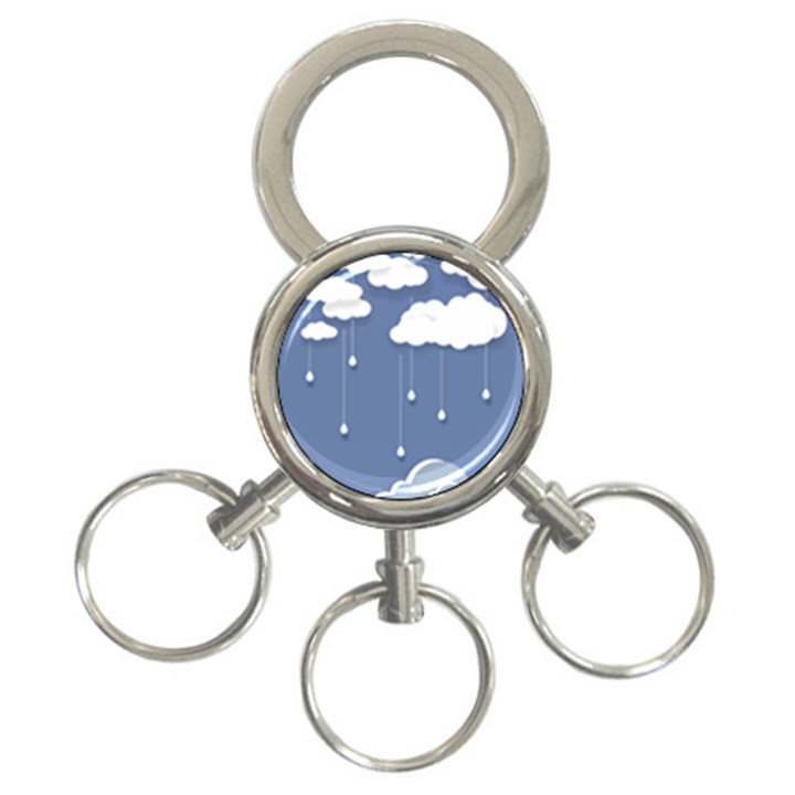 Clouds Rain Paper Raindrops Weather Sky Raining 3-Ring Key Chain