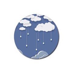 Clouds Rain Paper Raindrops Weather Sky Raining Rubber Coaster (round) by Ravend