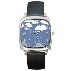 Clouds Rain Paper Raindrops Weather Sky Raining Square Metal Watch by Ravend