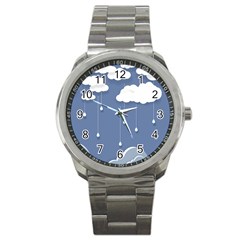 Clouds Rain Paper Raindrops Weather Sky Raining Sport Metal Watch by Ravend