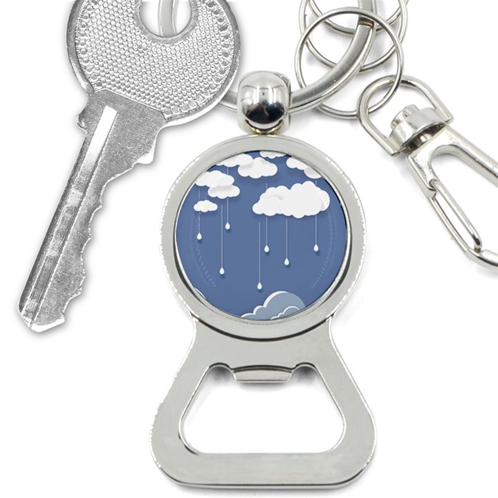 Clouds Rain Paper Raindrops Weather Sky Raining Bottle Opener Key Chain