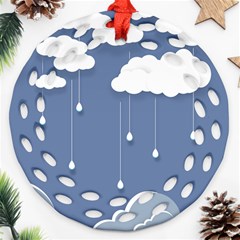 Clouds Rain Paper Raindrops Weather Sky Raining Round Filigree Ornament (two Sides) by Ravend