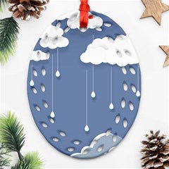 Clouds Rain Paper Raindrops Weather Sky Raining Oval Filigree Ornament (two Sides)