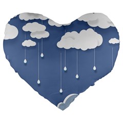 Clouds Rain Paper Raindrops Weather Sky Raining Large 19  Premium Heart Shape Cushions by Ravend