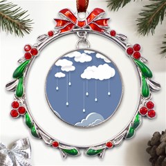 Clouds Rain Paper Raindrops Weather Sky Raining Metal X mas Wreath Ribbon Ornament by Ravend