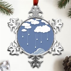 Clouds Rain Paper Raindrops Weather Sky Raining Metal Small Snowflake Ornament by Ravend