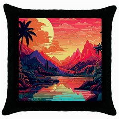 Tropical Landscape Island Background Wallpaper Throw Pillow Case (black) by Ravend