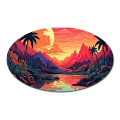 Tropical Landscape Island Background Wallpaper Oval Magnet by Ravend