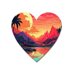 Tropical Landscape Island Background Wallpaper Heart Magnet by Ravend