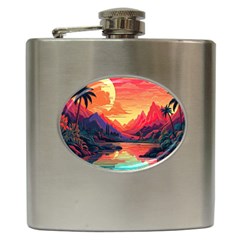 Tropical Landscape Island Background Wallpaper Hip Flask (6 Oz) by Ravend