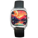 Tropical Landscape Island Background Wallpaper Square Metal Watch Front