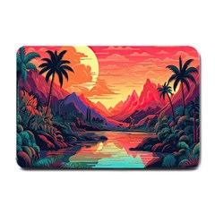 Tropical Landscape Island Background Wallpaper Small Doormat by Ravend