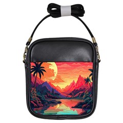 Tropical Landscape Island Background Wallpaper Girls Sling Bag by Ravend