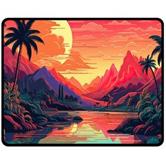 Tropical Landscape Island Background Wallpaper Fleece Blanket (medium)