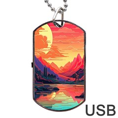 Tropical Landscape Island Background Wallpaper Dog Tag Usb Flash (two Sides) by Ravend