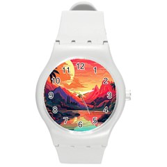 Tropical Landscape Island Background Wallpaper Round Plastic Sport Watch (m) by Ravend