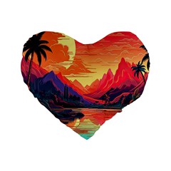 Tropical Landscape Island Background Wallpaper Standard 16  Premium Heart Shape Cushions by Ravend