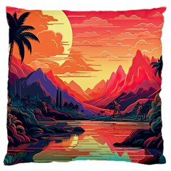 Tropical Landscape Island Background Wallpaper Large Premium Plush Fleece Cushion Case (two Sides) by Ravend