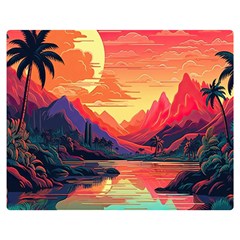 Tropical Landscape Island Background Wallpaper Two Sides Premium Plush Fleece Blanket (medium) by Ravend