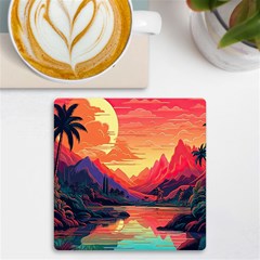 Tropical Landscape Island Background Wallpaper Uv Print Square Tile Coaster  by Ravend