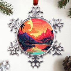 Tropical Landscape Island Background Wallpaper Metal Large Snowflake Ornament by Ravend