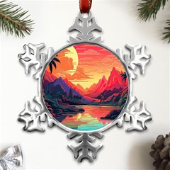 Tropical Landscape Island Background Wallpaper Metal Small Snowflake Ornament by Ravend